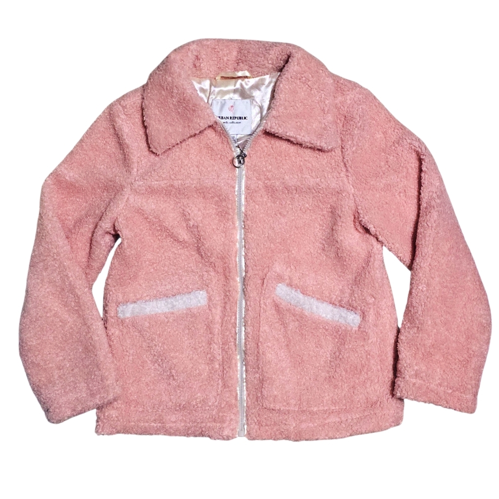 URBAN REPUBLIC Soft Fleece Jacket Faux Fur Front Zip Pink Girls 5-6